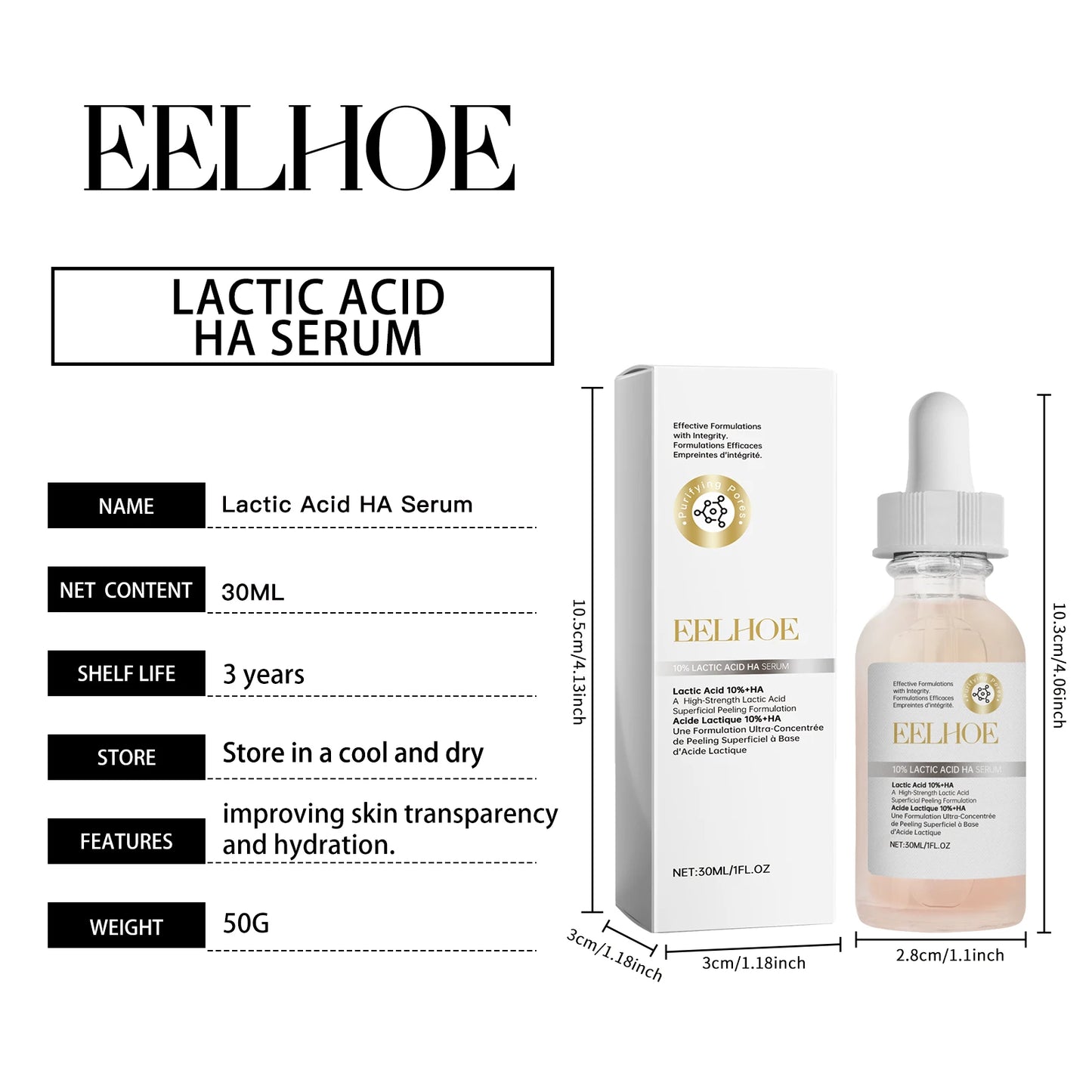 EELHOE Hyaluronic Acid Serum Face Deep Nourishing Skin Firming Lactic Acid Rejuvenate the Facial Essence Skin Care Moisturizer