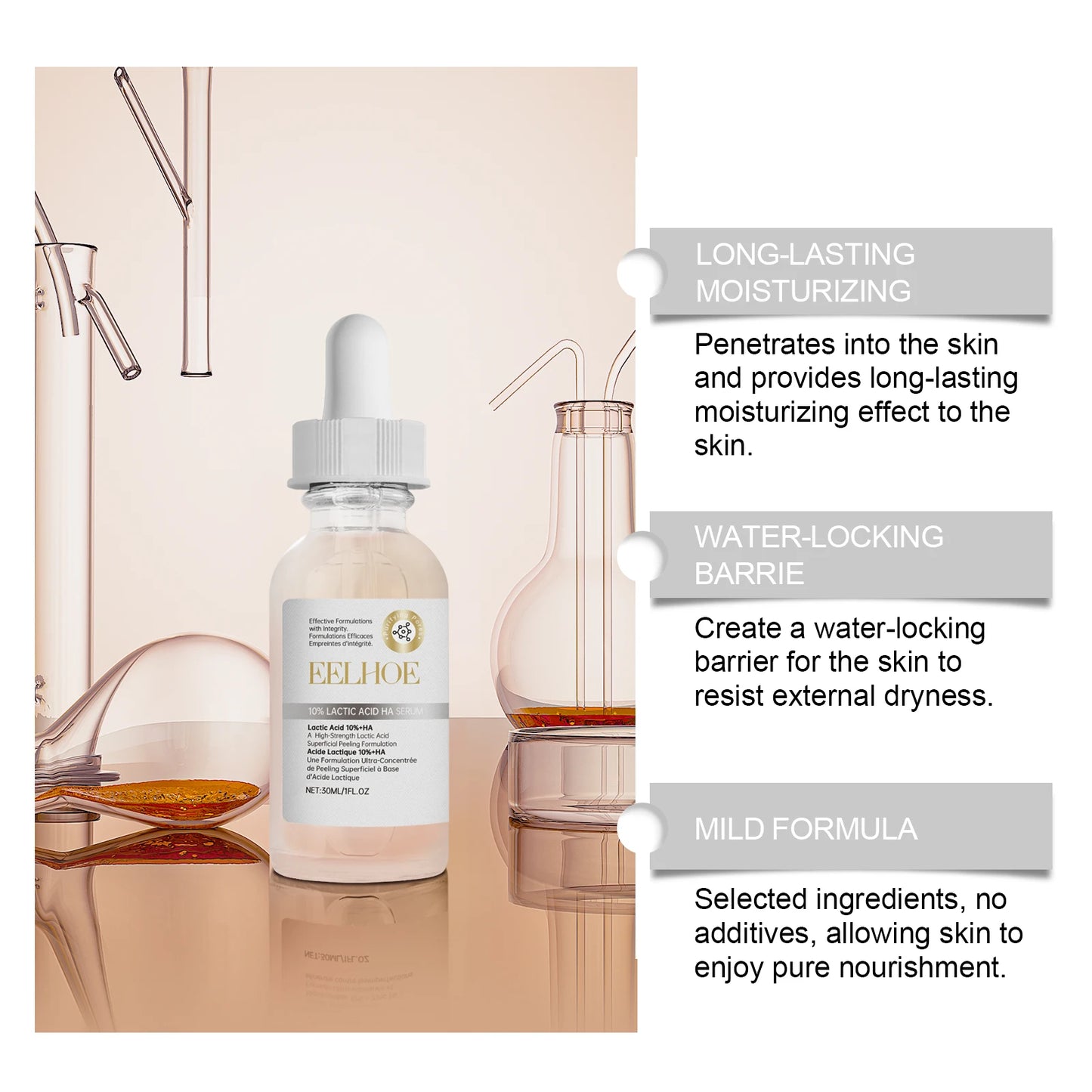 EELHOE Hyaluronic Acid Serum Face Deep Nourishing Skin Firming Lactic Acid Rejuvenate the Facial Essence Skin Care Moisturizer
