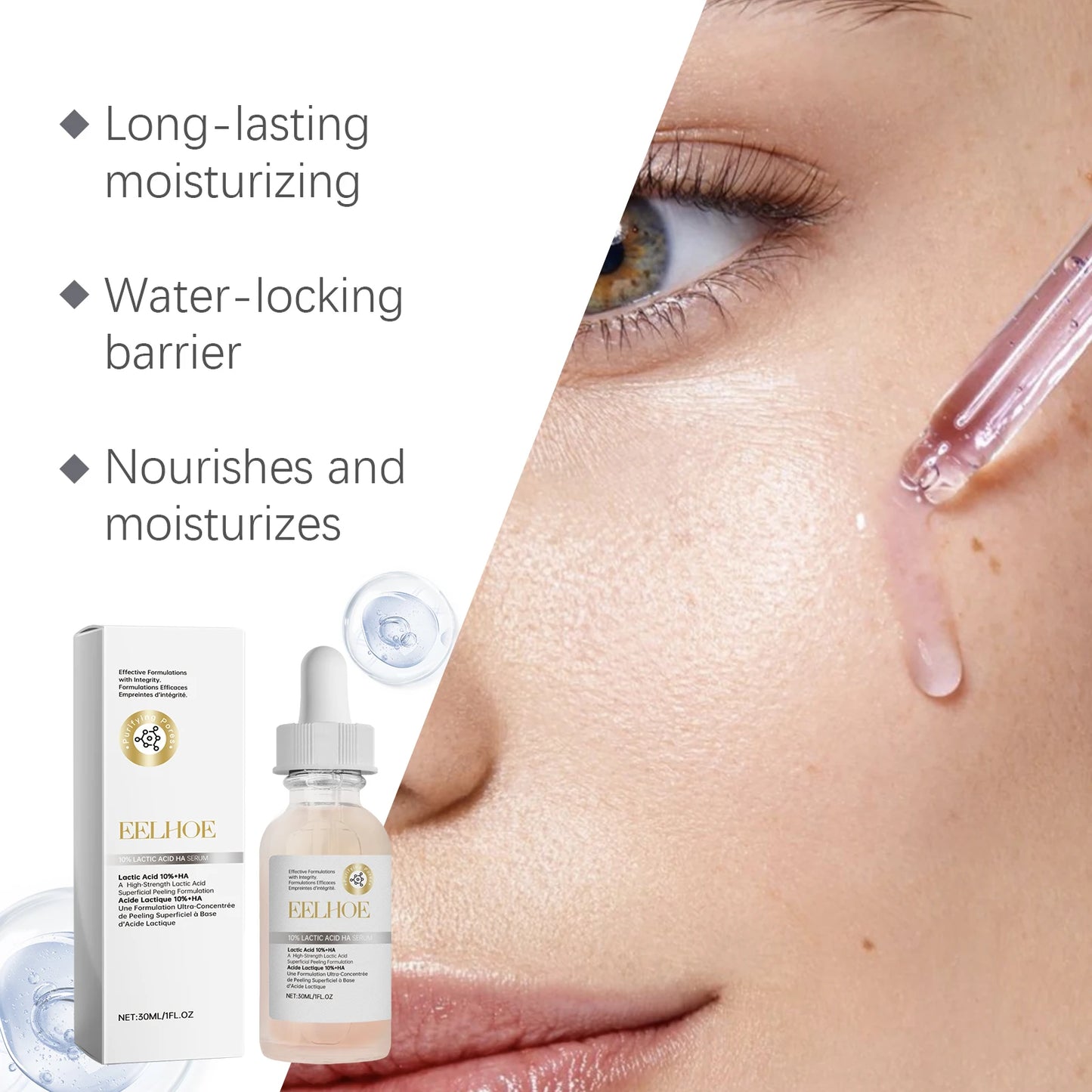 EELHOE Hyaluronic Acid Serum Face Deep Nourishing Skin Firming Lactic Acid Rejuvenate the Facial Essence Skin Care Moisturizer
